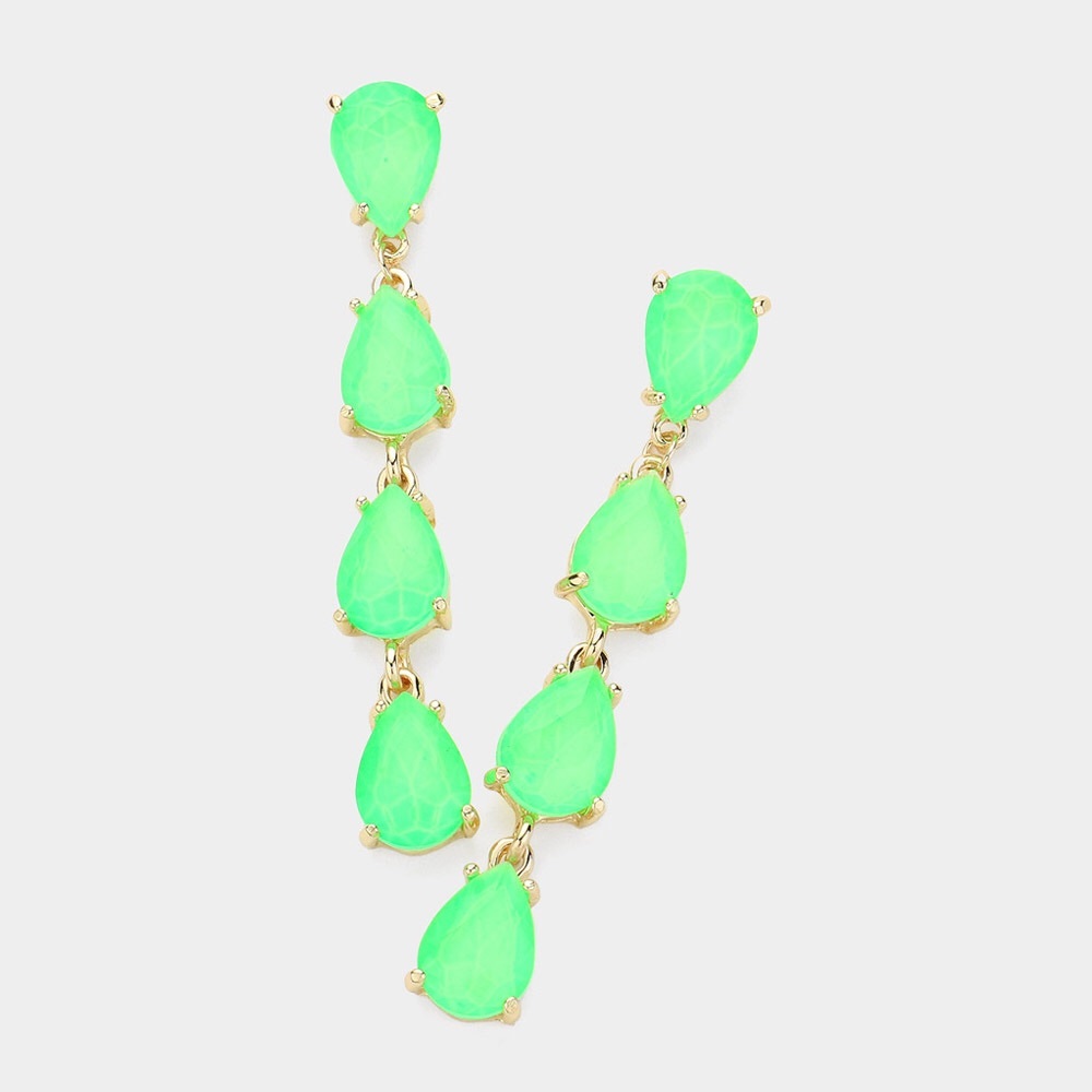 Neon Green Link Dangle Statement Earrings